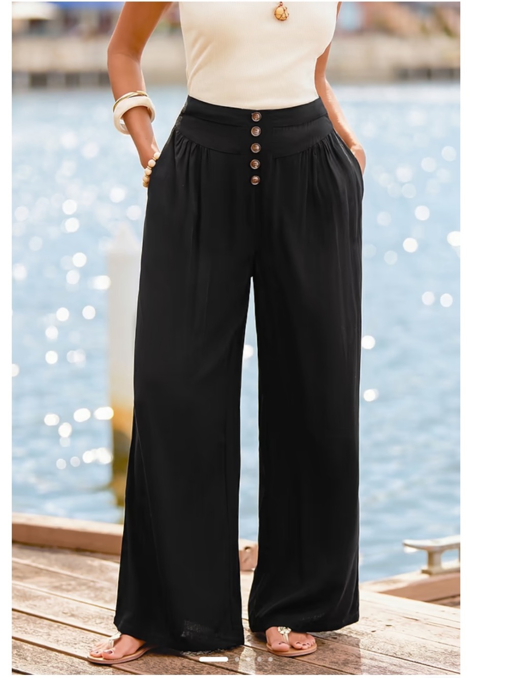 Cupshe Black Pants Wide Leg Clean Girl Large Resortwear Vacation Beach